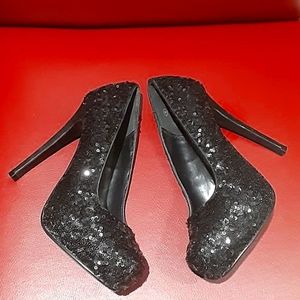 Black Platform Sequin Stilleto Heels